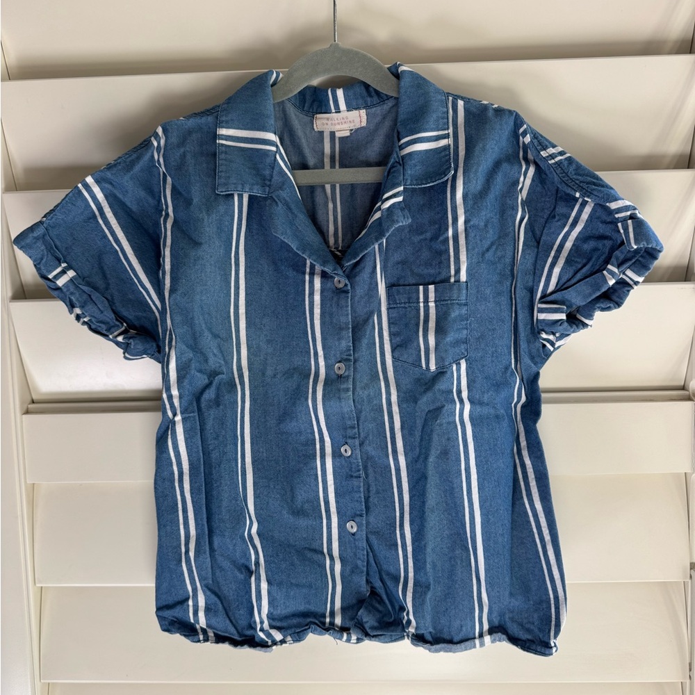 Blue and White Striped Button Down Shirt